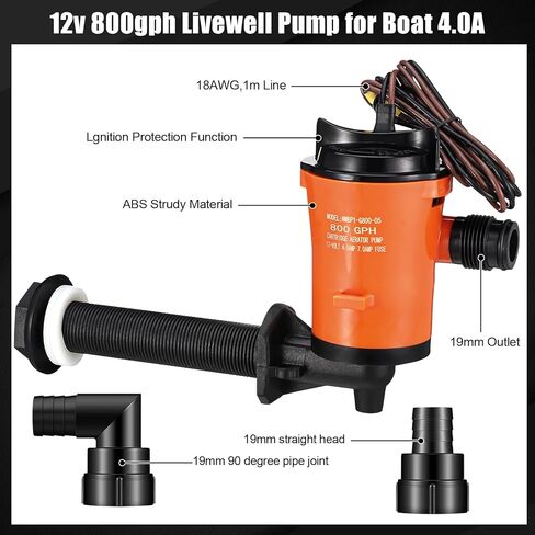 مضخة Livewell للقارب مع 4 مصفاة شبكية من الفولاذ المقاوم للصدأ مقاس 3/4 بوصة، مضخة مهوية 12 فولت 800 جيجا في الساعة لخرطوشة Livewell الغاطسة in Kuwait