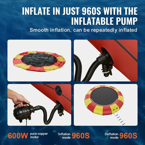 VEVOR Inflatable Water Bouncer, 17ft Recreational Water Trampoline, Portable Bounce Swim Platform with 5-Step Ladder & Electric Air Pump, Kids Adults Floating Rebounder for Pool, Lake, Water Sports in Saudi Arabia