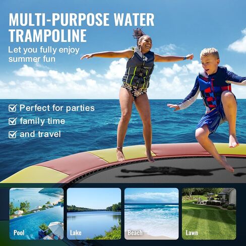VEVOR Inflatable Water Bouncer, 17ft Recreational Water Trampoline, Portable Bounce Swim Platform with 5-Step Ladder & Electric Air Pump, Kids Adults Floating Rebounder for Pool, Lake, Water Sports in Saudi Arabia