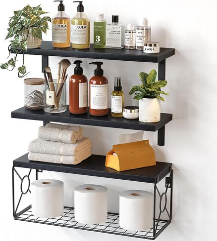 Amada Bathroom Shelves Over Toilet with Storage Basket, Floating Shelves Wall Shelves for Home Organization & Wall Decor, Bathroom/Kitchen/Living Room Shelves–White in Saudi Arabia