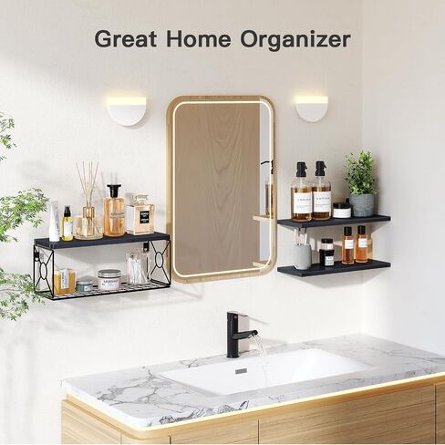 Amada Bathroom Shelves Over Toilet with Storage Basket, Floating Shelves Wall Shelves for Home Organization & Wall Decor, Bathroom/Kitchen/Living Room Shelves–White in Saudi Arabia