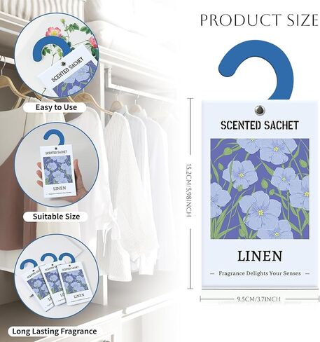Scented Sachets for Drawer and Closet, Fresh Linen Scented Sachet Bags, Scented Sachets with Hanger Hooks, Long-Lasting Sachets Bags Air Freshener Fresh Scents for Wardrobe, Car in Saudi Arabia