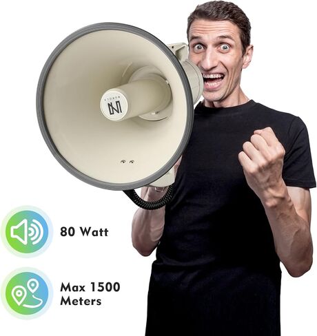 75w Megaphone Bullhorn, Loud speaker with AUX(3.5mm), USB and Bluetooth Input, Built-in Siren and Recording- Rechargeable Battery-for Outdoors, police (White) in Kuwait