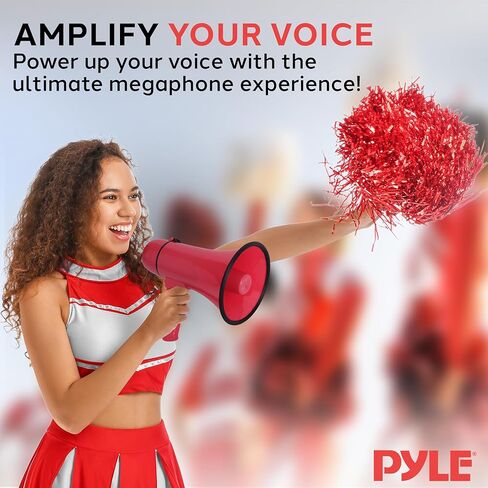 Pyle 20W Megaphone Bullhorn - Portable, Automatic Siren & Adjustable Volume,Projection Range Up to 400 Square Yards, Aux Input, Talk, Siren, Music, Whistle, & Record, Shoulder Strap (Red) in Saudi Arabia