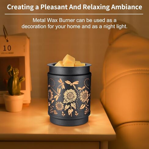 كوبودون الشمع تذوب دفئا الشمع المعدني دفئا للشمع المعطر الكهربائية شمعة العطر النفط الموقد 2 في 1 الشمع يذوب كهدايا للأمهات الجدة النساء الفتيات (عباد الشمس) in Kuwait