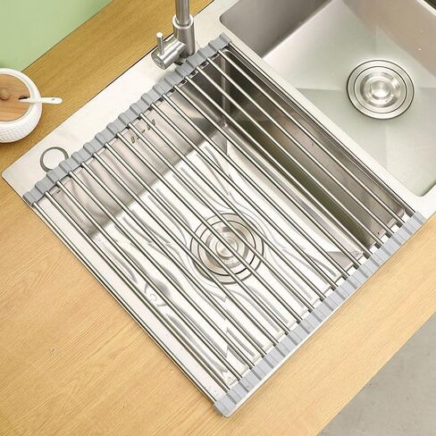 Roll-up dishwasher rack Drying rack Sink rack Sink cover Kitchen sink accessories Foldable stainless steel drain 9.1 * 14.6 in Saudi Arabia