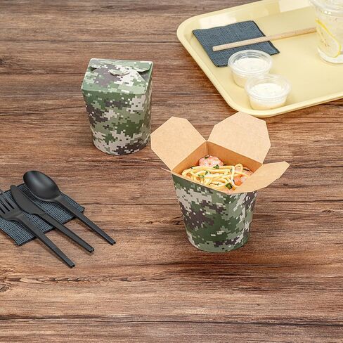 Restaurantware Bio Tek 3.2 x 2.9 x 4 Inch Food Containers 200 Noodle Takeaway Boxes - Disposable Sturdy Camouflage Paper 16 Ounce Take Out Boxes Round For Hot Or Cold Foods in Saudi Arabia