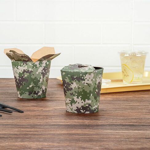 Restaurantware Bio Tek 3.2 x 2.9 x 4 Inch Food Containers 200 Noodle Takeaway Boxes - Disposable Sturdy Camouflage Paper 16 Ounce Take Out Boxes Round For Hot Or Cold Foods in Saudi Arabia