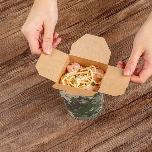 Restaurantware Bio Tek 3.2 x 2.9 x 4 Inch Food Containers 200 Noodle Takeaway Boxes - Disposable Sturdy Camouflage Paper 16 Ounce Take Out Boxes Round For Hot Or Cold Foods in Saudi Arabia