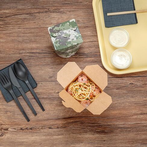Restaurantware Bio Tek 3.2 x 2.9 x 4 Inch Food Containers 200 Noodle Takeaway Boxes - Disposable Sturdy Camouflage Paper 16 Ounce Take Out Boxes Round For Hot Or Cold Foods in Saudi Arabia