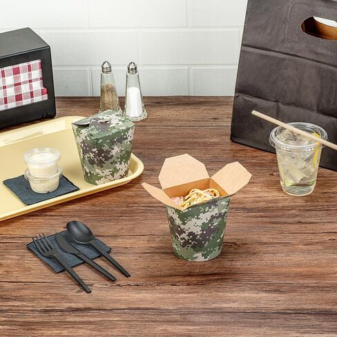 Restaurantware Bio Tek 3.2 x 2.9 x 4 Inch Food Containers 200 Noodle Takeaway Boxes - Disposable Sturdy Camouflage Paper 16 Ounce Take Out Boxes Round For Hot Or Cold Foods in Saudi Arabia