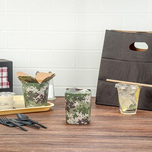 Restaurantware Bio Tek 3.2 x 2.9 x 4 Inch Food Containers 200 Noodle Takeaway Boxes - Disposable Sturdy Camouflage Paper 16 Ounce Take Out Boxes Round For Hot Or Cold Foods in Saudi Arabia