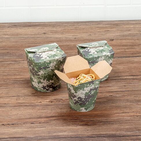Restaurantware Bio Tek 3.2 x 2.9 x 4 Inch Food Containers 200 Noodle Takeaway Boxes - Disposable Sturdy Camouflage Paper 16 Ounce Take Out Boxes Round For Hot Or Cold Foods in Saudi Arabia