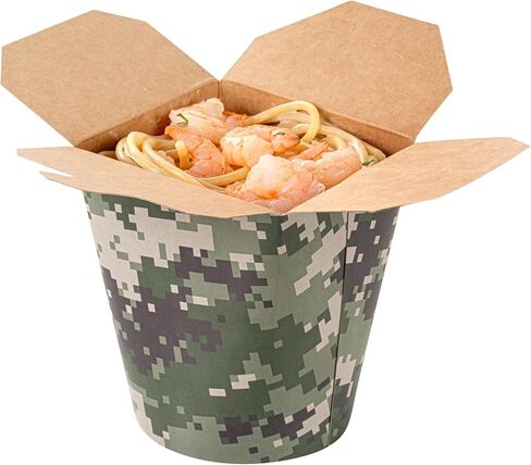 Restaurantware Bio Tek 3.2 x 2.9 x 4 Inch Food Containers 200 Noodle Takeaway Boxes - Disposable Sturdy Camouflage Paper 16 Ounce Take Out Boxes Round For Hot Or Cold Foods in Saudi Arabia