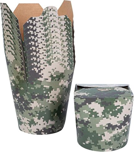 Bio Tek 4 x 3.4 x 3.7 Inch Food Containers, 50 Noodle Takeaway Boxes - Disposable, Sturdy, Camouflage Paper 26 Ounce Take Out Boxes, Round, For Hot Or Cold Foods - Restaurantware in Saudi Arabia