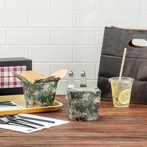 Bio Tek 4 x 3.4 x 3.7 Inch Food Containers, 50 Noodle Takeaway Boxes - Disposable, Sturdy, Camouflage Paper 26 Ounce Take Out Boxes, Round, For Hot Or Cold Foods - Restaurantware in Saudi Arabia