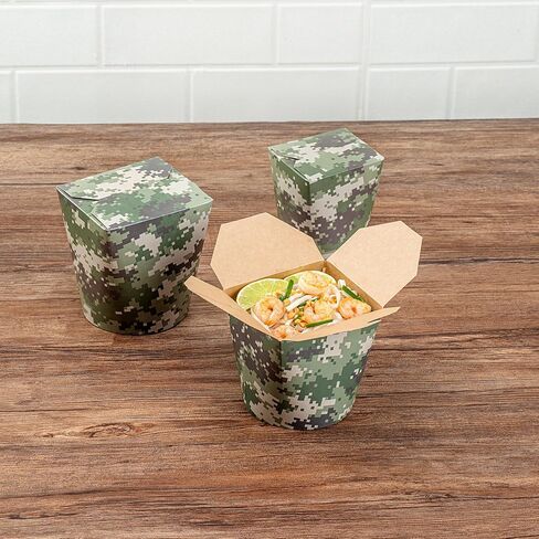 Bio Tek 4 x 3.4 x 3.7 Inch Food Containers, 50 Noodle Takeaway Boxes - Disposable, Sturdy, Camouflage Paper 26 Ounce Take Out Boxes, Round, For Hot Or Cold Foods - Restaurantware in Saudi Arabia