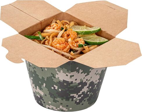 Bio Tek 4 x 3.4 x 3.7 Inch Food Containers, 50 Noodle Takeaway Boxes - Disposable, Sturdy, Camouflage Paper 26 Ounce Take Out Boxes, Round, For Hot Or Cold Foods - Restaurantware in Saudi Arabia