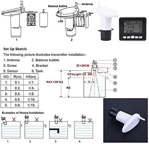 FTVOGUE Liquid Level Sensor Ultrasonic Water Tank Liquid Depth Level Measuring Meter with Temperature Display in Saudi Arabia