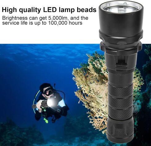 Dive Light, L2 5000lm Stepless Dimming Diving Light IPX8 Waterproof Diving Flashlight for Diving Instructors, Divers in Saudi Arabia