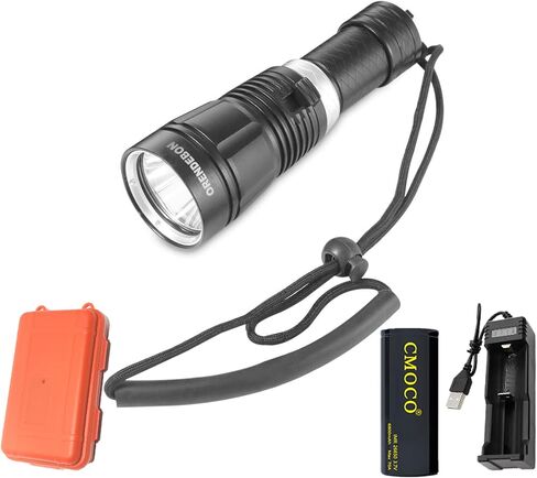 مصباح يدوي للغوص CREE XM-L2 3000 لومن خارجي مقاوم للماء 100 متر مع بطارية 6800 مللي أمبير في الساعة، شاحن + صندوق مجاني للتخييم والمشي لمسافات طويلة تحت الماء والغوص وصيد الأسماك والتخييم وركوب الدراجات in Saudi Arabia