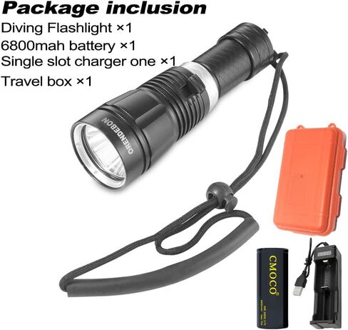 مصباح يدوي للغوص CREE XM-L2 3000 لومن خارجي مقاوم للماء 100 متر مع بطارية 6800 مللي أمبير في الساعة، شاحن + صندوق مجاني للتخييم والمشي لمسافات طويلة تحت الماء والغوص وصيد الأسماك والتخييم وركوب الدراجات in Saudi Arabia