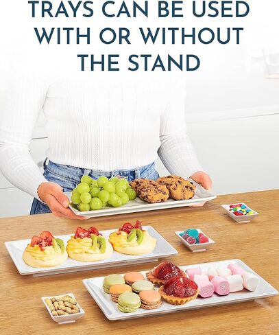 3 Tier Serving Tray Stand - Sturdy, Collapsible Gold Tiered Stand, Three Ceramic Serving Platters and Matching Dip Bowls for Stunning Displays in Saudi Arabia
