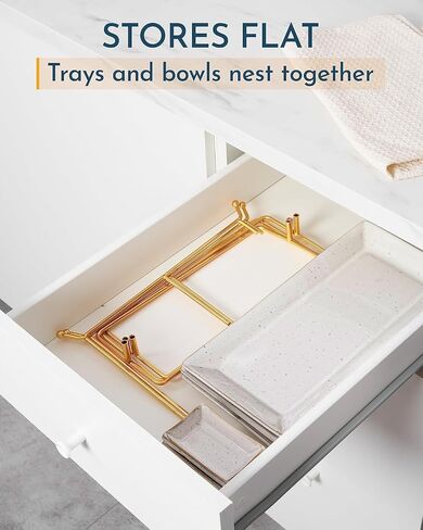3 Tier Serving Tray Stand - Sturdy, Collapsible Gold Tiered Stand, Three Ceramic Serving Platters and Matching Dip Bowls for Stunning Displays in Saudi Arabia