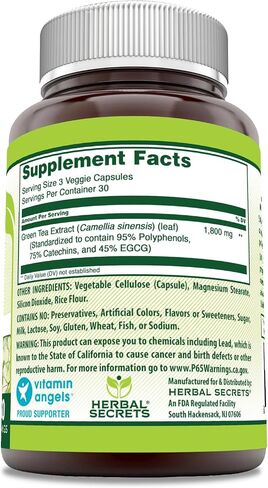 Herbal Secrets EGCG Green Tea Extract 1800 Mg Per Serving | Veggie Capsules Supplement | Non-GMO | Gluten Free | Made in USA (1 Pack, 180 Count) in Saudi Arabia