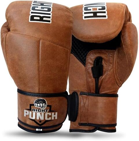 Rightpunch Premium Cowhide Leather Brown Boxing Gloves| Training Boxing Gloves Men & Women | Ideal for Sports & Muay Thai in Saudi Arabia