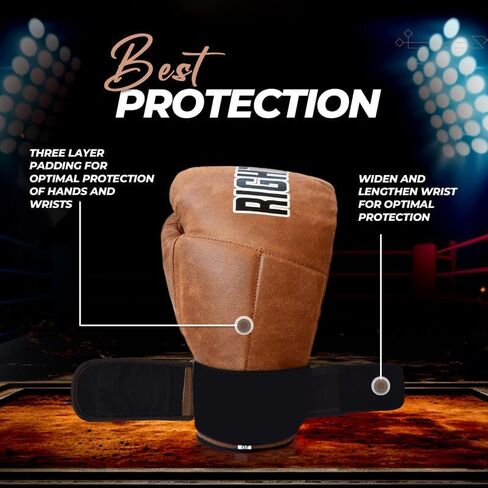 Rightpunch Premium Cowhide Leather Brown Boxing Gloves| Training Boxing Gloves Men & Women | Ideal for Sports & Muay Thai in Saudi Arabia