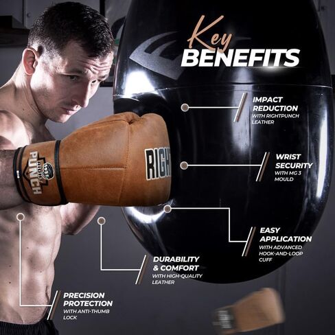 Rightpunch Premium Cowhide Leather Brown Boxing Gloves| Training Boxing Gloves Men & Women | Ideal for Sports & Muay Thai in Saudi Arabia