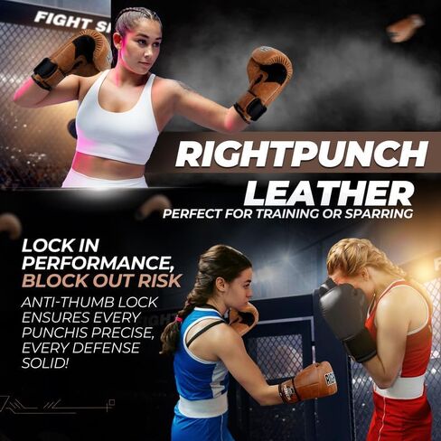 Rightpunch Premium Cowhide Leather Brown Boxing Gloves| Training Boxing Gloves Men & Women | Ideal for Sports & Muay Thai in Saudi Arabia