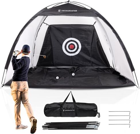 Swing Master Golf Net, Golf Practice Net and Mat for Backyard Driving, 10x7ft Golf Hitting Net with Golf Alignment Sticks, Quick Setup Indoor/Outdoor Chipping Net/Swing Golf Nets, Golf Accessories in Saudi Arabia