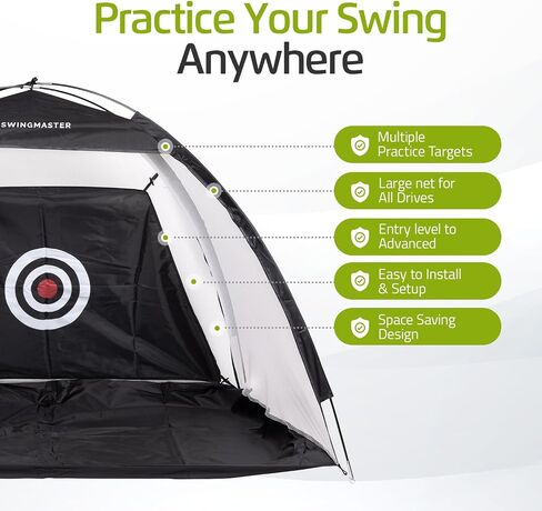 Swing Master Golf Net, Golf Practice Net and Mat for Backyard Driving, 10x7ft Golf Hitting Net with Golf Alignment Sticks, Quick Setup Indoor/Outdoor Chipping Net/Swing Golf Nets, Golf Accessories in Saudi Arabia
