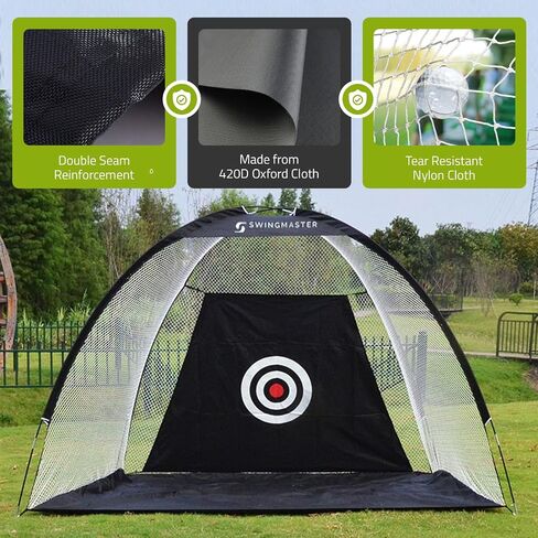 Swing Master Golf Net, Golf Practice Net and Mat for Backyard Driving, 10x7ft Golf Hitting Net with Golf Alignment Sticks, Quick Setup Indoor/Outdoor Chipping Net/Swing Golf Nets, Golf Accessories in Saudi Arabia