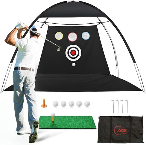 Golf Practice Net Kit Complete Golf Net 10x7ft with Golf Mat, 6 Balls, Rubber Tee, 4 Ground Stakes - Durable Indoor & Outdoor Net for Enhanced Backyard Driving & Real Ball Training in Saudi Arabia