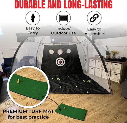 Golf Practice Net Kit Complete Golf Net 10x7ft with Golf Mat, 6 Balls, Rubber Tee, 4 Ground Stakes - Durable Indoor & Outdoor Net for Enhanced Backyard Driving & Real Ball Training in Saudi Arabia