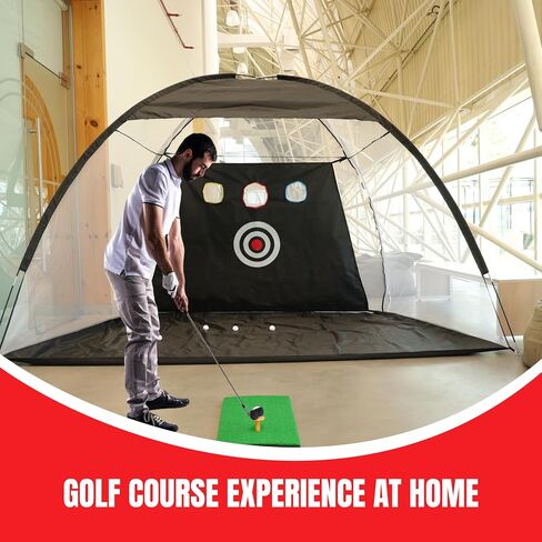 Golf Practice Net Kit Complete Golf Net 10x7ft with Golf Mat, 6 Balls, Rubber Tee, 4 Ground Stakes - Durable Indoor & Outdoor Net for Enhanced Backyard Driving & Real Ball Training in Saudi Arabia