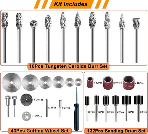 مجموعة أدوات الصنفرة من كربيد التنجستن مقاس 1/8 بوصة، ورؤوس مطحنة القالب مع أسطوانات الصنفرة ومجموعة عجلات القطع، و185 قطعة من ملحقات أدوات الصنفرة العملية لأداة دريميل الدوارة in Kuwait