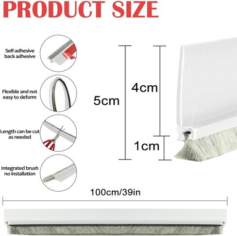 Under Door Draft Stopper for Bottom of Door, Quiet Door Sweep with Brush, Self Adhesive Weather Stripping for Noise/Dust, White, 39" L/2" W in Saudi Arabia