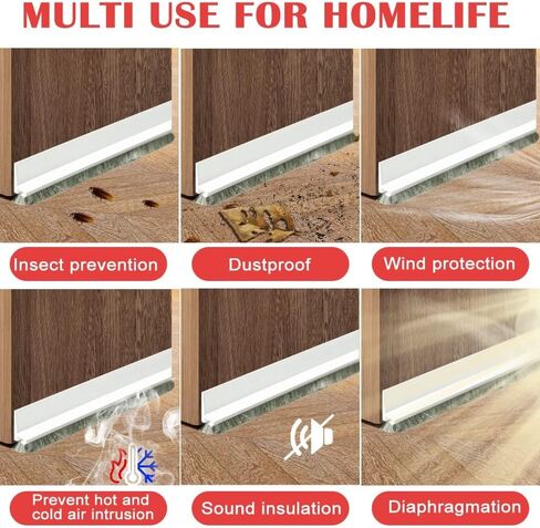 Under Door Draft Stopper for Bottom of Door, Quiet Door Sweep with Brush, Self Adhesive Weather Stripping for Noise/Dust, White, 39" L/2" W in Saudi Arabia