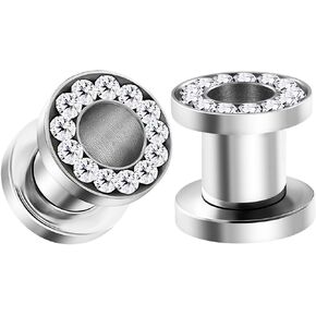 BIG GAUGES Pair of 316L Surgical Steel Polished Screw-fit Clear Crystal Piercing Jewelry Ear Stretching Lobe Plugs flesh Tunnel Earring