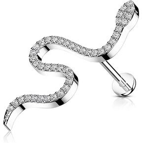 Pierced Owl - 16GA Stainless Steel Crystal Paved Snake Internally Threaded Stud