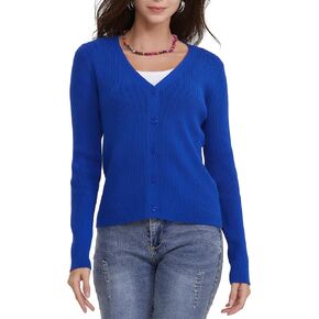 Women's Long Sleeve Ribbed Knit V Neck Button Down Slim Fitted Cropped Cardigan