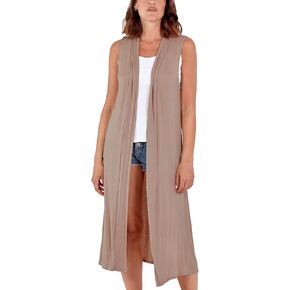 STAR FASHION Woman’s Open Front Sleeveless Maxi Long Length Boyfriend Cardigan Ladies Plain Blazer Duster Jacket US 8-22