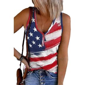 AIMITAG American Flag Tank Tops Women USA Stars Stripes Patriotic T Shirt Summer Casual Sleeveless Vest Tees