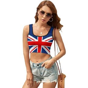 UK British Flag Sleeveless Workout Casual Yoga Athletic Sexy Tank Crop Tops Shirts for Women Girls