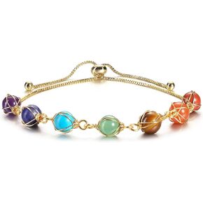 MANIFO Natural Crystals Bracelet Irregular Healing Crystal Gemstone Adjustable Link Bracelets for Women Girls Christmas Gift