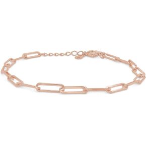 AFFY 7" Length +1" Adjustable Paper Clip Chain Bracelet In 14K Rose Gold Plated 925 Sterling Silver Jewelry For Women
